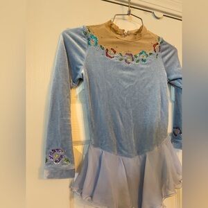 Girls’ blue velvet figure skating dress
